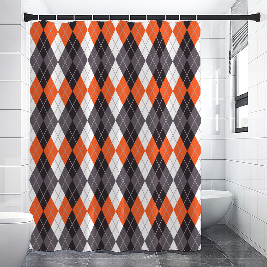 Grey Black Orange And White Argyle Print Premium Shower Curtain