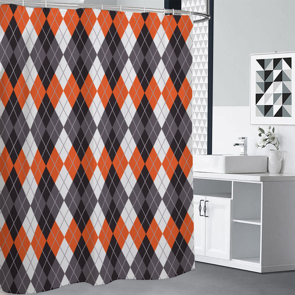 Grey Black Orange And White Argyle Print Premium Shower Curtain