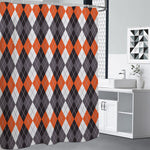 Grey Black Orange And White Argyle Print Premium Shower Curtain