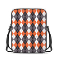 Grey Black Orange And White Argyle Print Rectangular Crossbody Bag