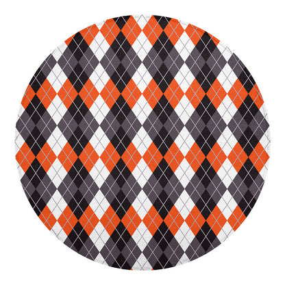 Grey Black Orange And White Argyle Print Round Blanket