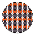 Grey Black Orange And White Argyle Print Round Floor Mat