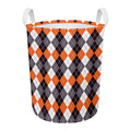 Grey Black Orange And White Argyle Print Round Laundry Basket