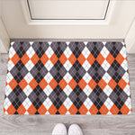 Grey Black Orange And White Argyle Print Rubber Doormat