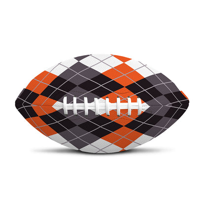 Grey Black Orange And White Argyle Print Rugby Ball