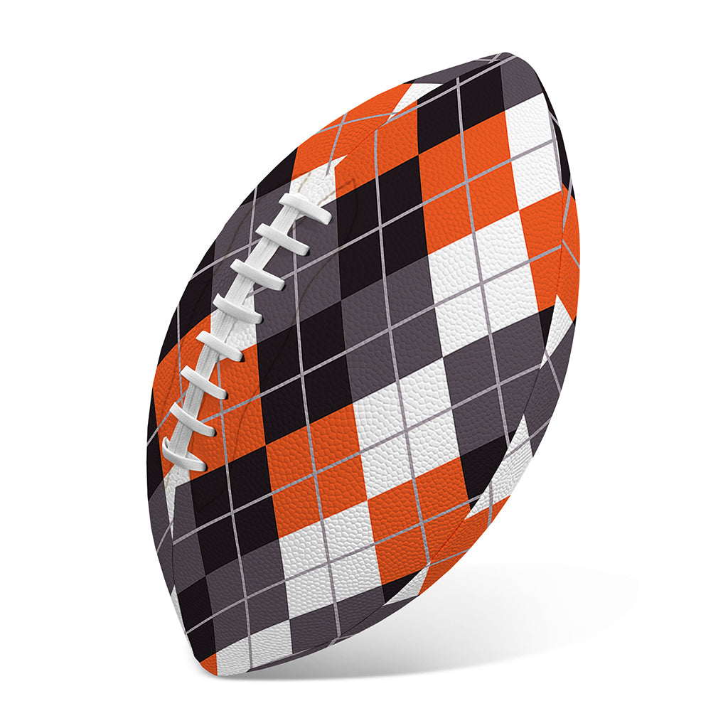 Grey Black Orange And White Argyle Print Rugby Ball