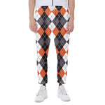 Grey Black Orange And White Argyle Print Scuba Joggers