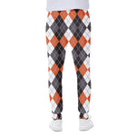 Grey Black Orange And White Argyle Print Scuba Joggers