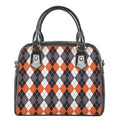 Grey Black Orange And White Argyle Print Shoulder Handbag