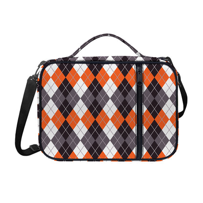 Grey Black Orange And White Argyle Print Shoulder Strap Bible Bag