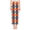 Grey Black Orange And White Argyle Print Side Slit Maxi Skirt