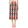 Grey Black Orange And White Argyle Print Side Slit Midi Skirt