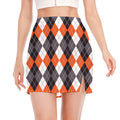 Grey Black Orange And White Argyle Print Side Slit Mini Skirt