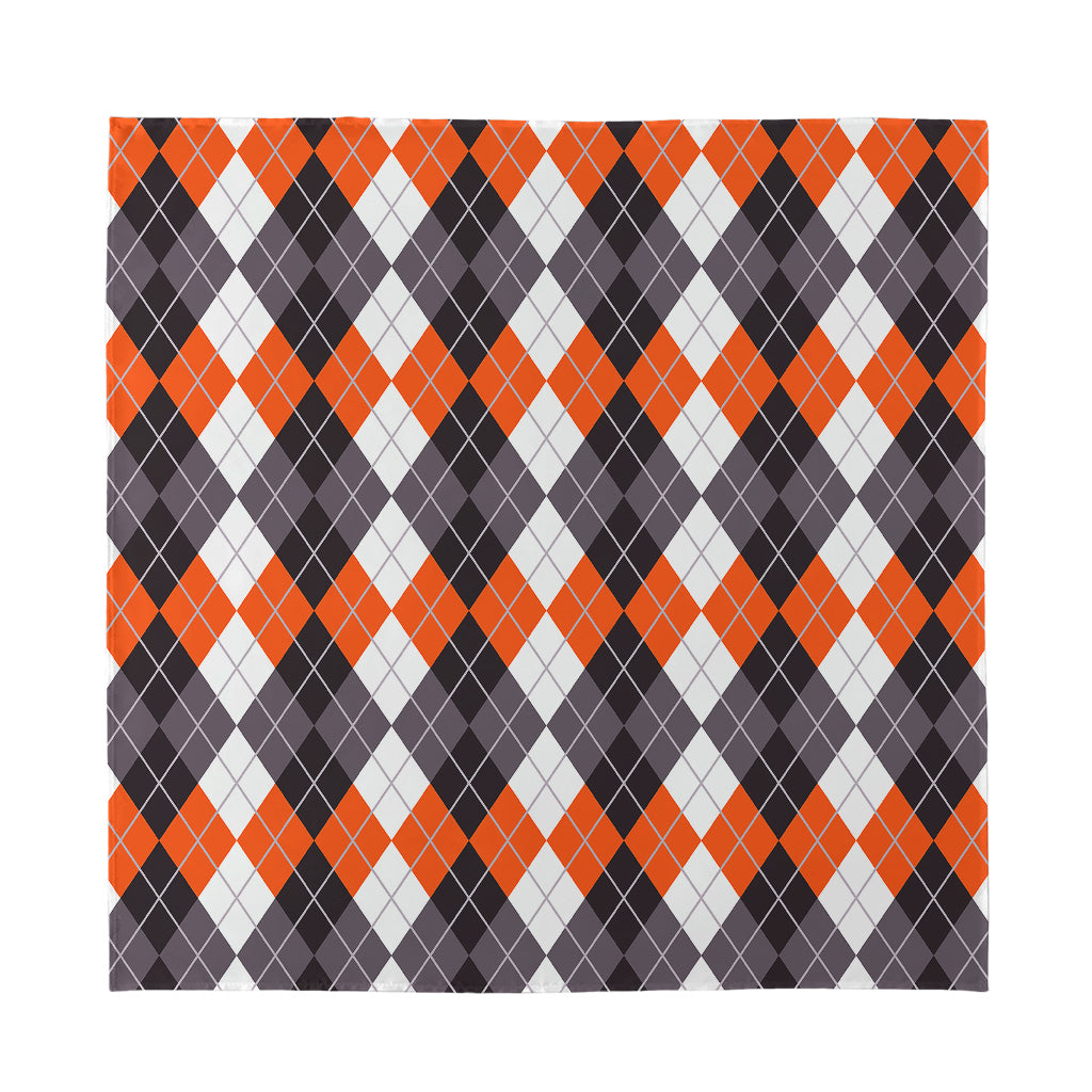 Grey Black Orange And White Argyle Print Silk Bandana