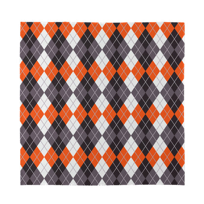 Grey Black Orange And White Argyle Print Silk Bandana