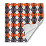 Grey Black Orange And White Argyle Print Silk Bandana