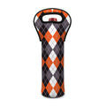 Grey Black Orange And White Argyle Print Single Neoprene Wine Tote