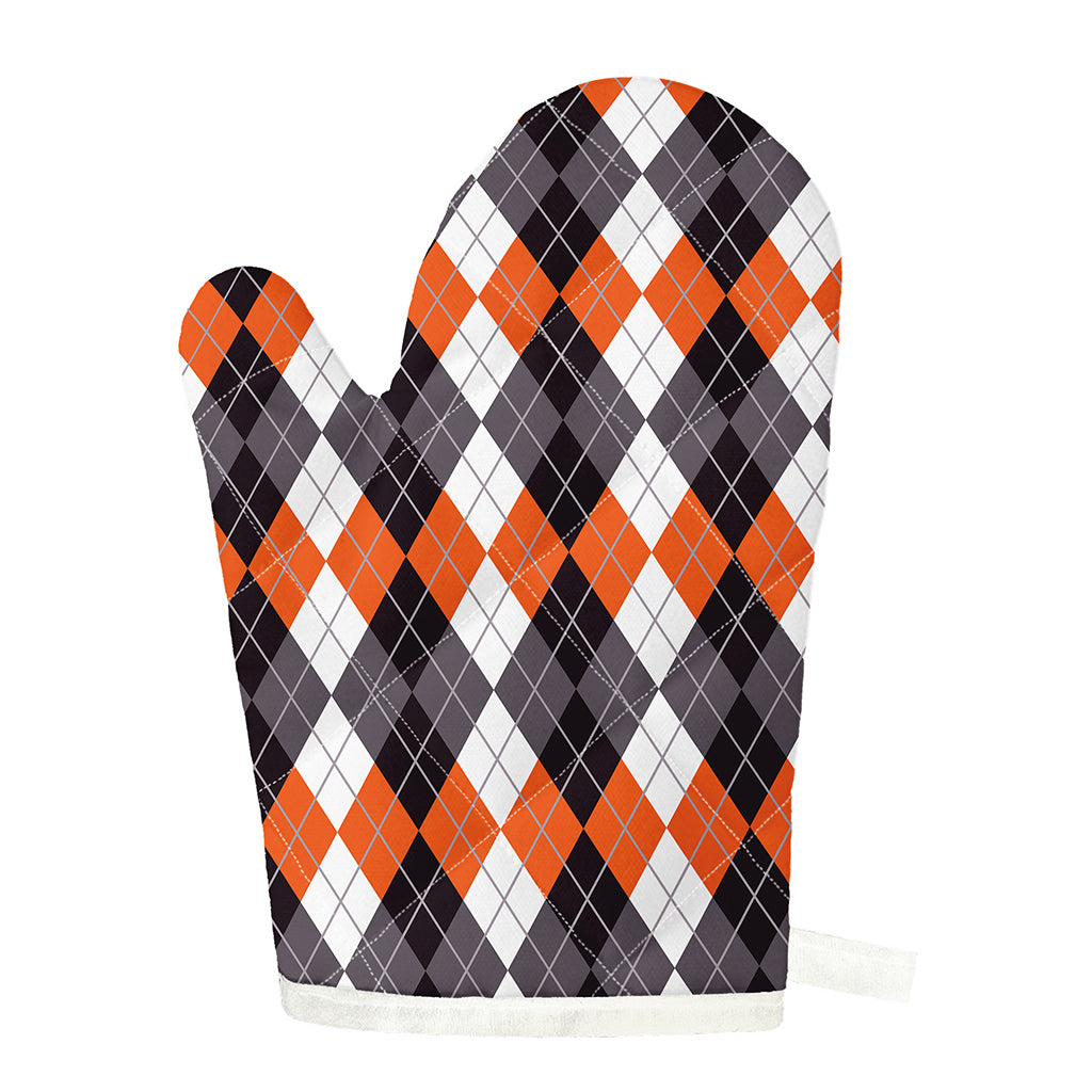 Grey Black Orange And White Argyle Print Single Oven Mitt