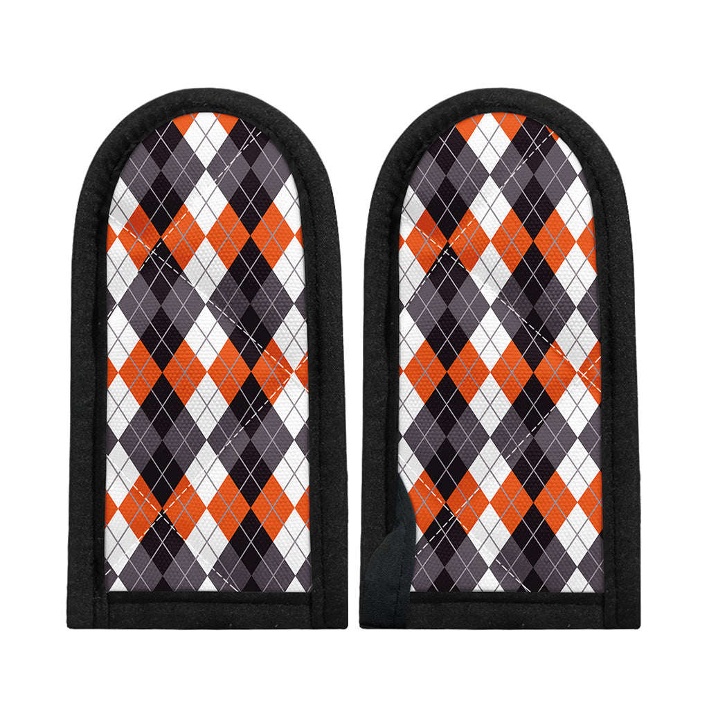Grey Black Orange And White Argyle Print Skillet Handle Cover