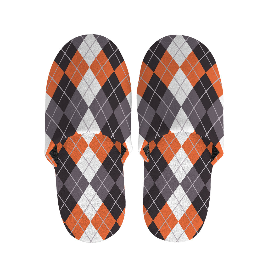 Grey Black Orange And White Argyle Print Slippers