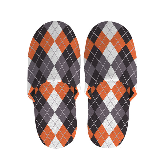Grey Black Orange And White Argyle Print Slippers