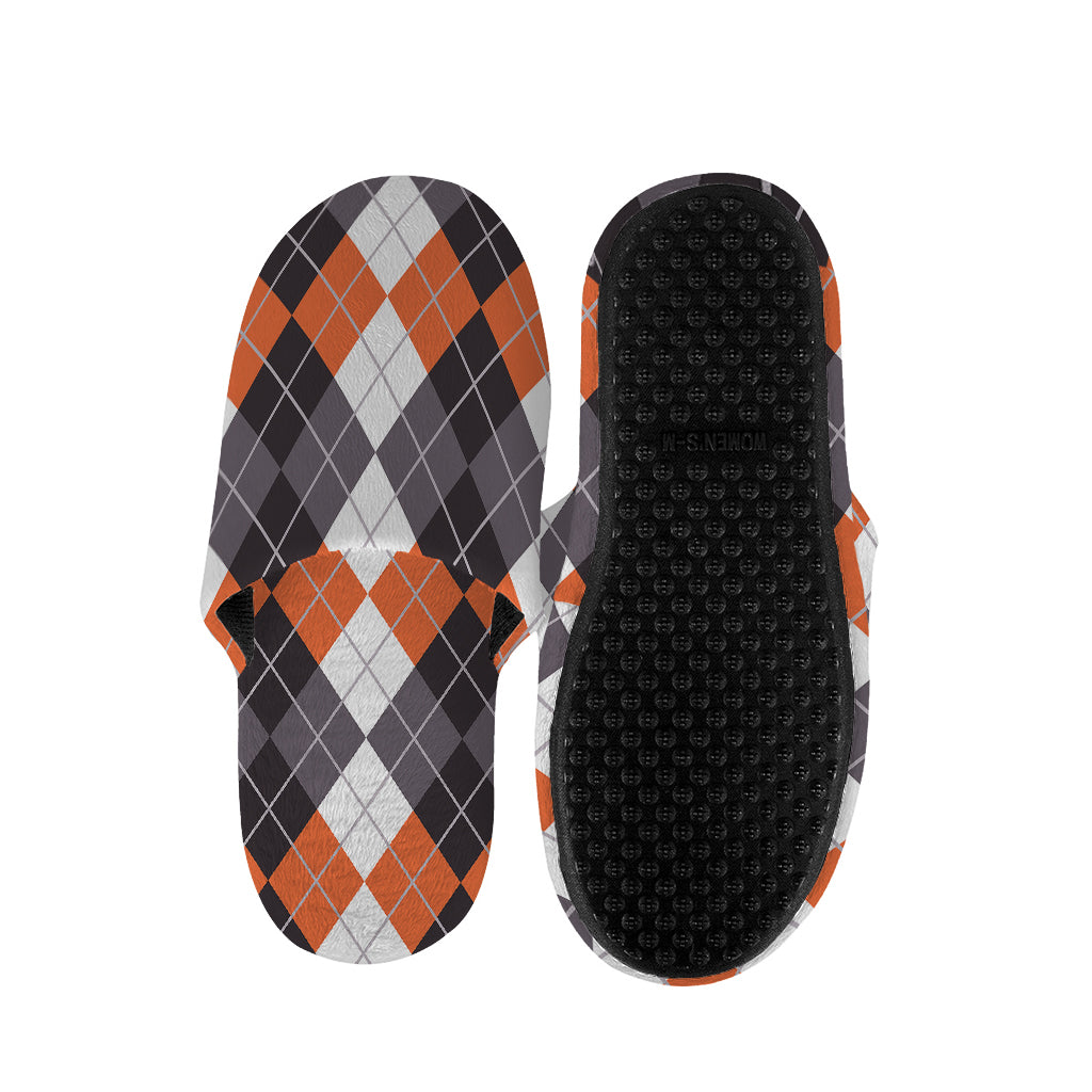 Grey Black Orange And White Argyle Print Slippers