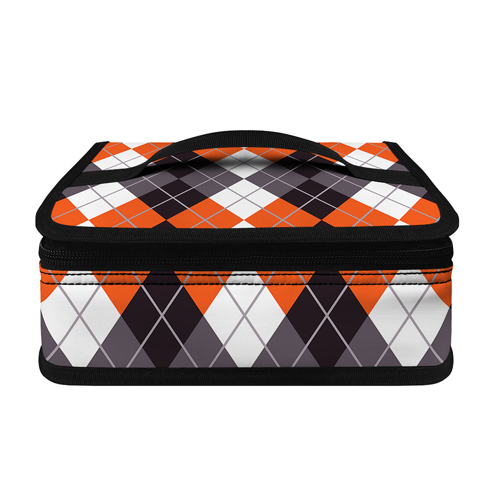 Grey Black Orange And White Argyle Print Small Lunch Bag