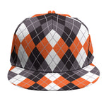Grey Black Orange And White Argyle Print Snapback Cap