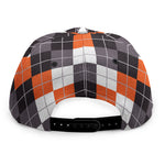 Grey Black Orange And White Argyle Print Snapback Cap