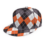 Grey Black Orange And White Argyle Print Snapback Cap