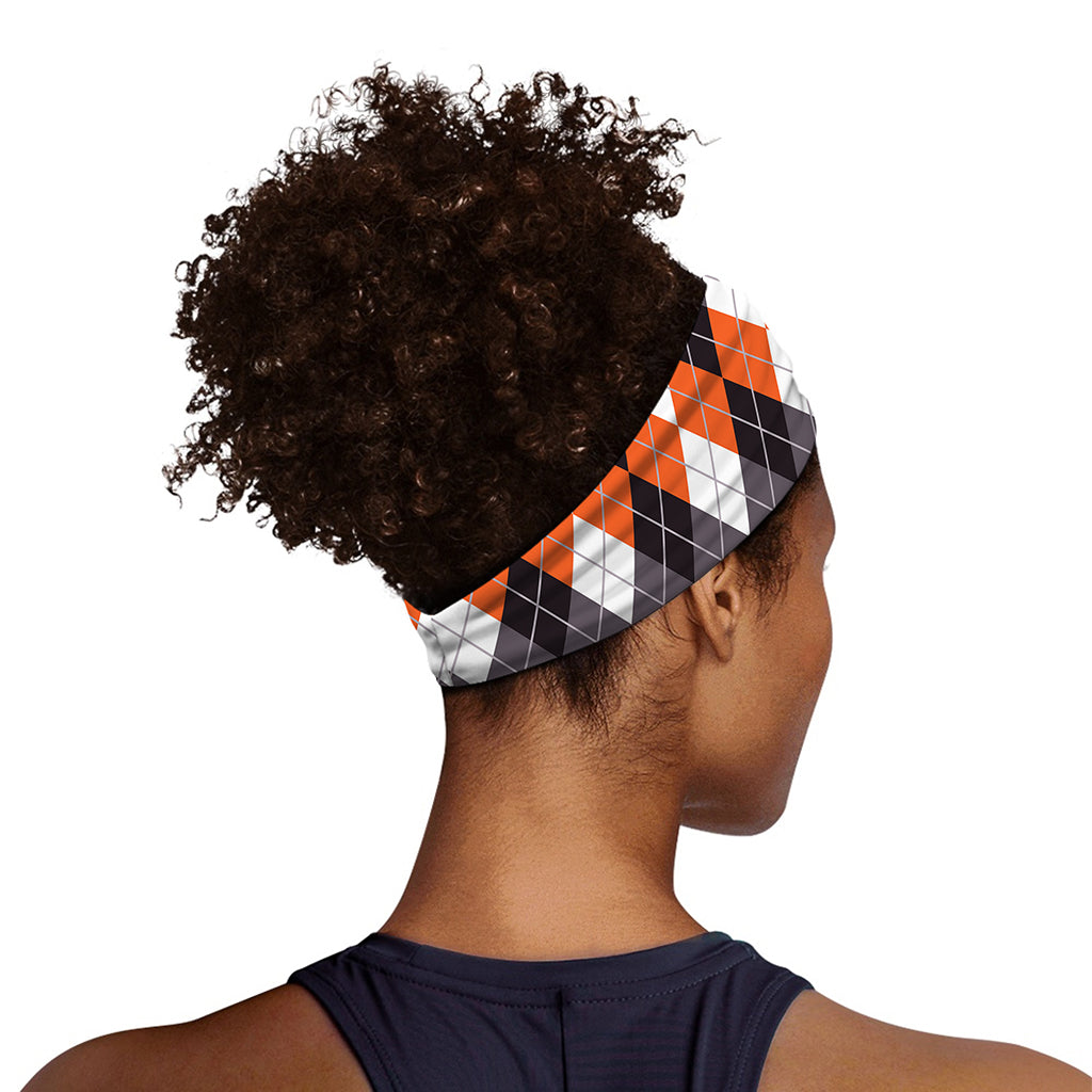 Grey Black Orange And White Argyle Print Sports Headband