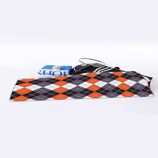 Grey Black Orange And White Argyle Print Sports Towel