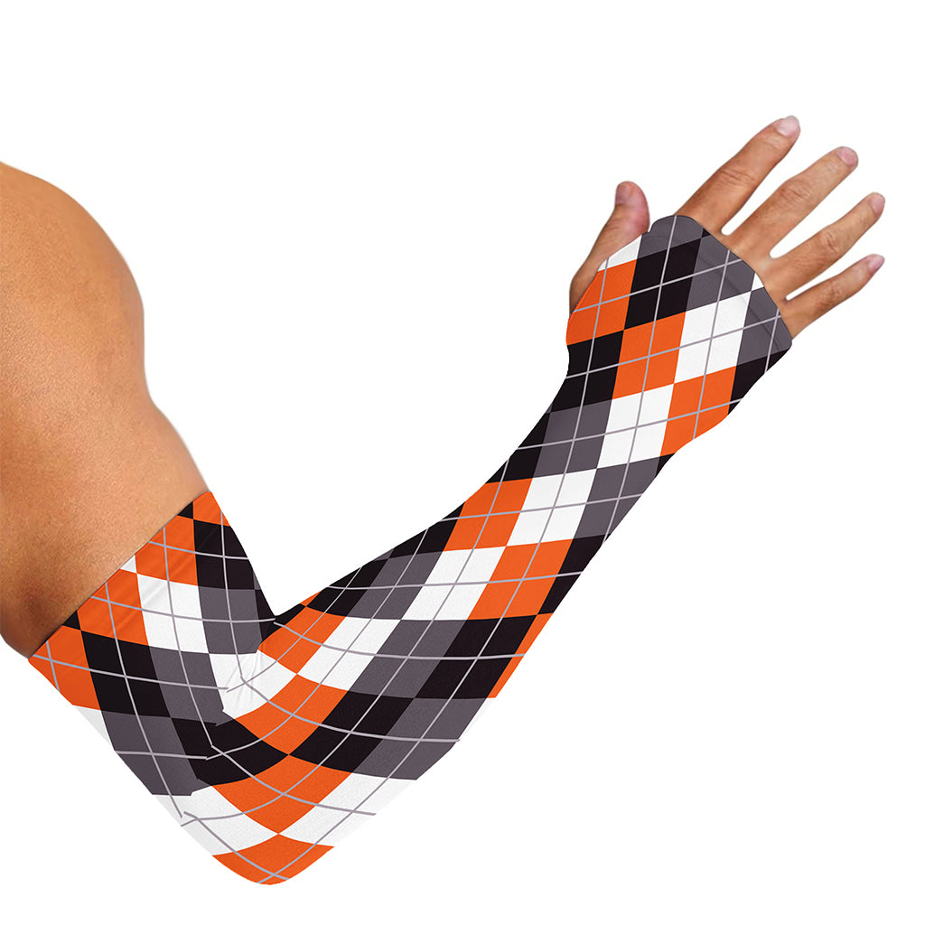 Grey Black Orange And White Argyle Print Sun Protection Arm Sleeves