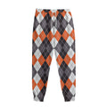 Grey Black Orange And White Argyle Print Sweatpants