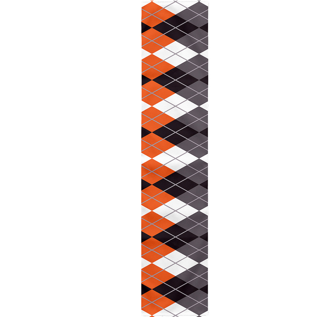 Grey Black Orange And White Argyle Print Table Runner