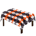 Grey Black Orange And White Argyle Print Tablecloth