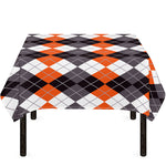 Grey Black Orange And White Argyle Print Tablecloth