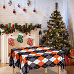Grey Black Orange And White Argyle Print Tablecloth