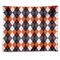 Grey Black Orange And White Argyle Print Tapestry