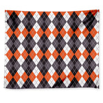Grey Black Orange And White Argyle Print Tapestry