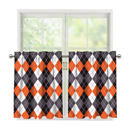 Grey Black Orange And White Argyle Print Tier Curtains