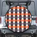 Grey Black Orange And White Argyle Print Tire Cover