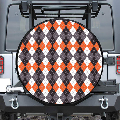 Grey Black Orange And White Argyle Print Tire Cover