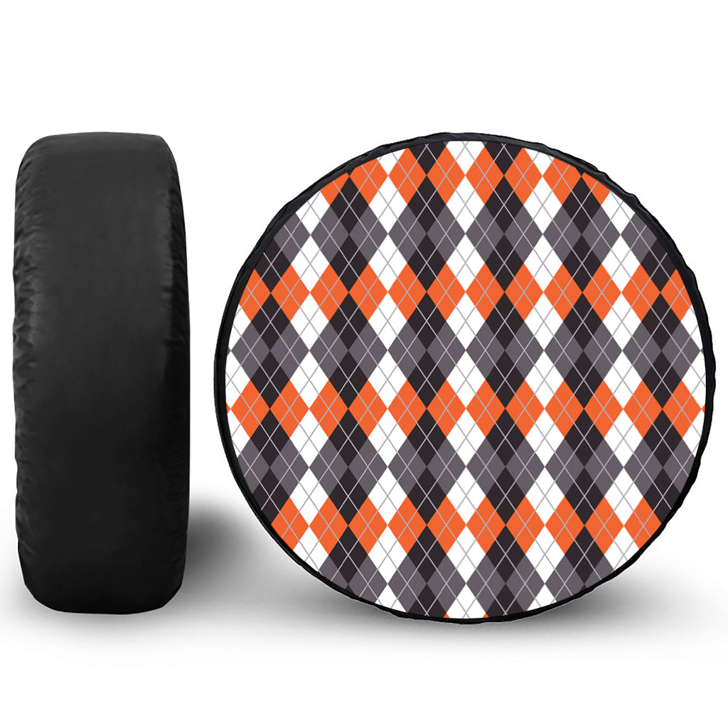 Grey Black Orange And White Argyle Print Tire Cover