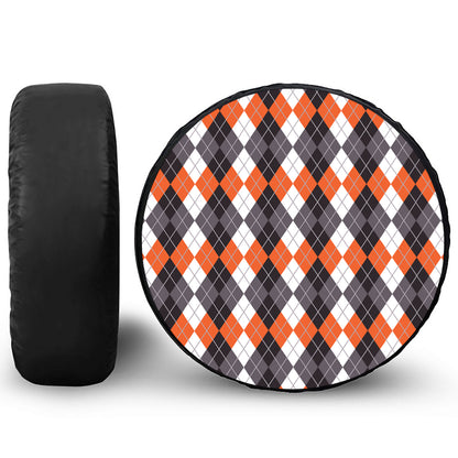 Grey Black Orange And White Argyle Print Tire Cover