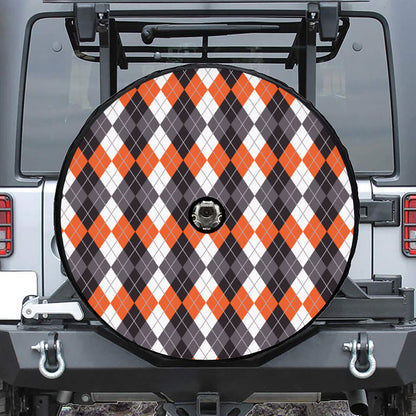 Grey Black Orange And White Argyle Print Tire Cover With Camera Hole