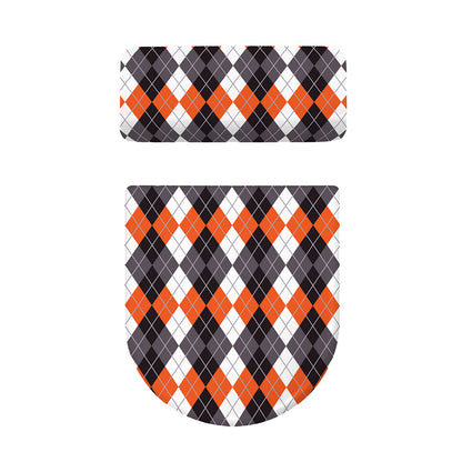 Grey Black Orange And White Argyle Print Toilet Lid And Tank Cover Set