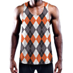 Grey Black Orange And White Argyle Print Training Tank Top