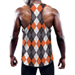 Grey Black Orange And White Argyle Print Training Tank Top