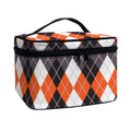 Grey Black Orange And White Argyle Print Travel Makeup Bag